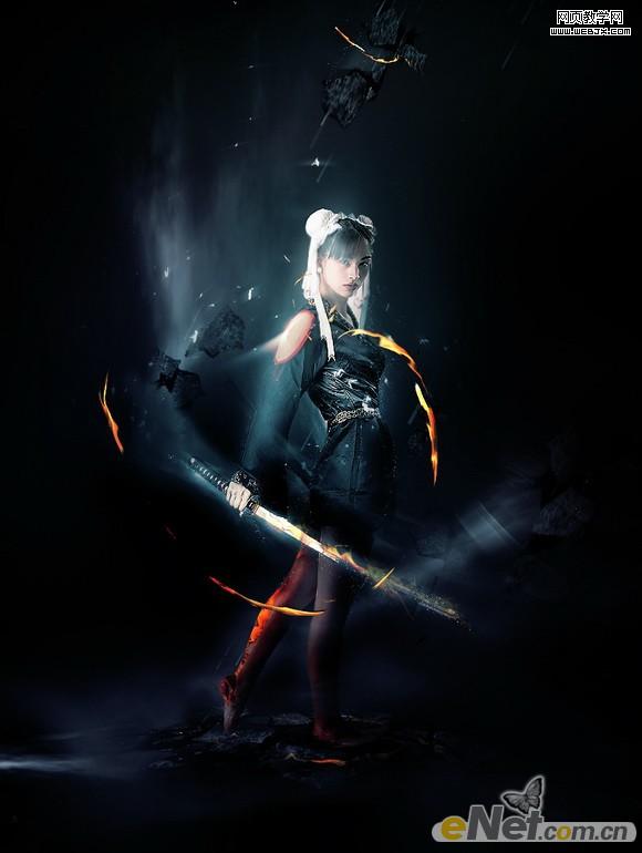 Photoshop打造美女武士的刀光剑影