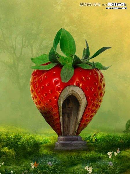 Photoshop合成可爱的红色草莓房屋教程-网页教学网