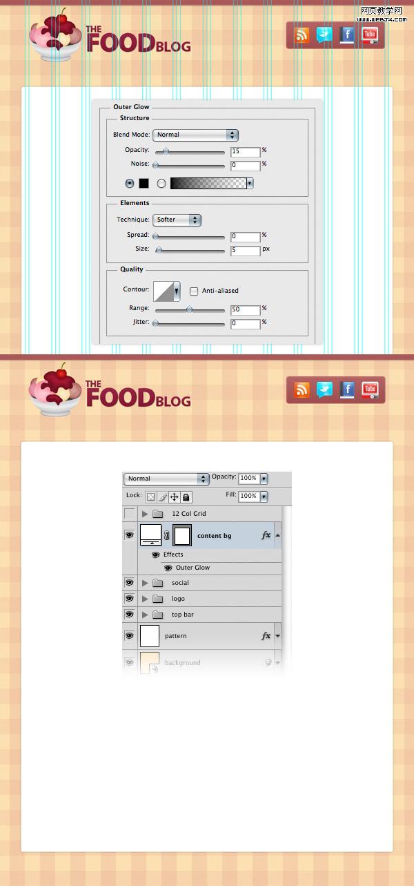 PhotoShop网页设计制作教程:美食blog网站首页_webjx.com