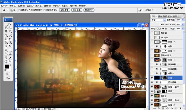 Photoshop美女模特照片:增强空间感的夜景光效片_webjx.com