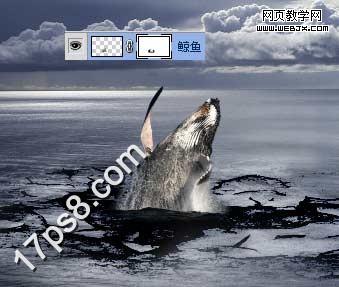 PS合成实例:饥饿的鲸鱼跃出水面抢夺食物_webjx.com